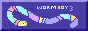 a purple button with a multicolor worm on it and text saying: wormboy3